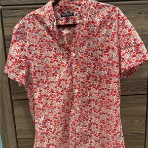 J. Crew Red and White Floral Men's Shirt